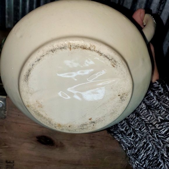 Vintage Stylized Ceramic Pitcher & Optic Green Art Glass Platter - Picture 4 of 11